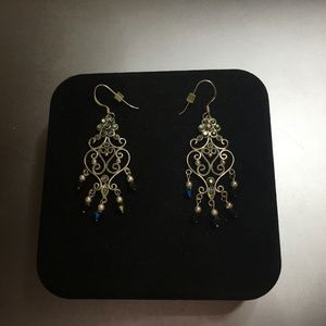 Silver tone teal blue dangle earrings